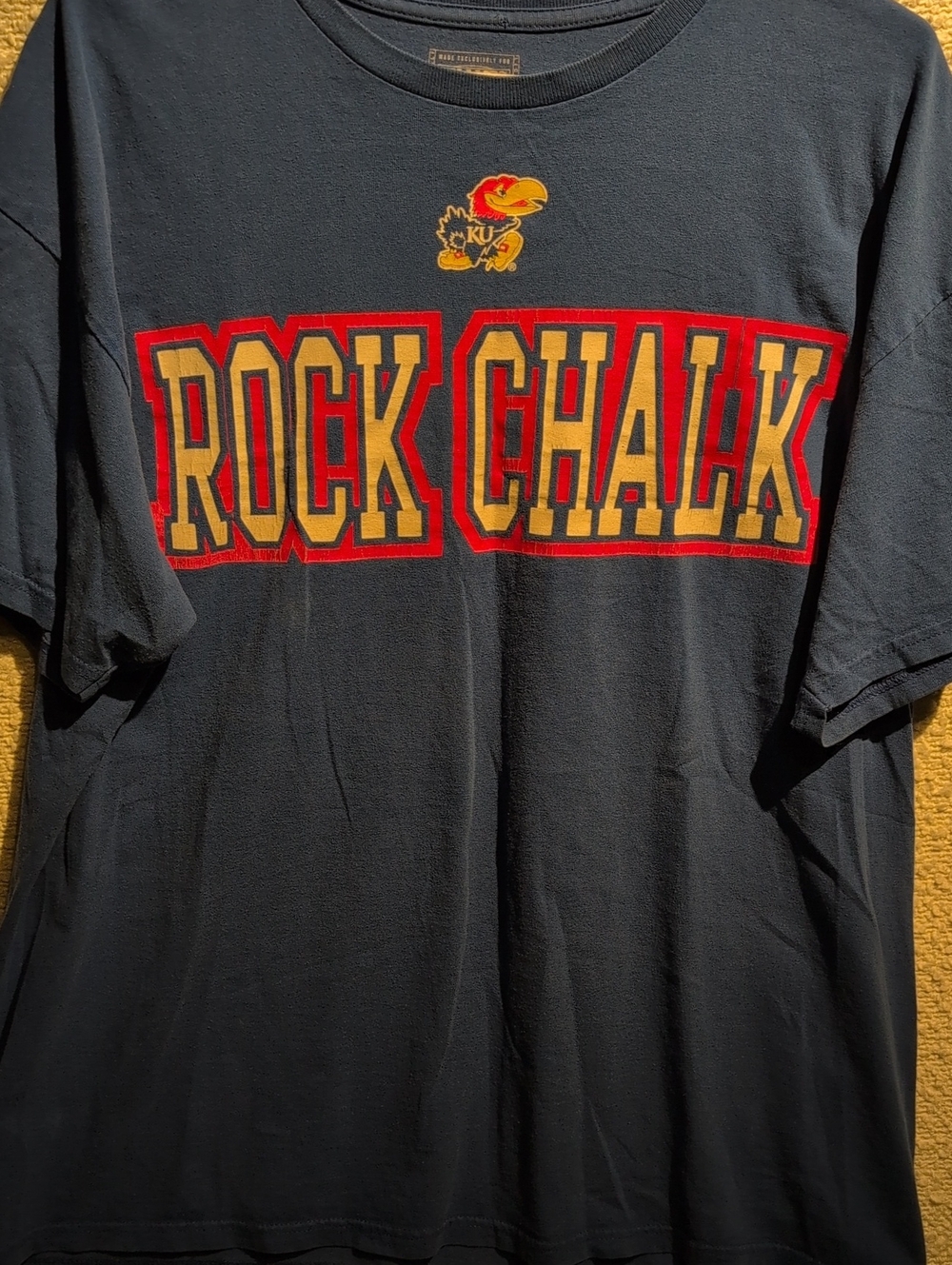 Champs Navy Graphic 'Rock Chalk' Short Sleeve Tee with Red and Gold Print